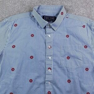Sec 119 Shirt Mens XL Blue White Stripes Donuts Phish Short Sleeve Button Up